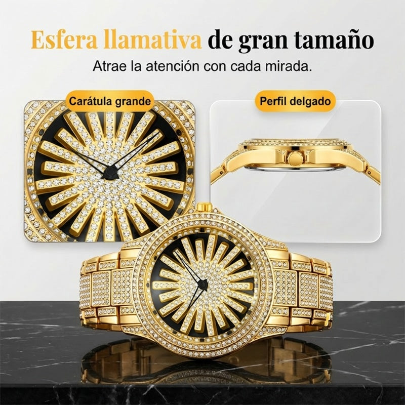⌚ ¡50% DE DESCUENTO AHORA! 💎 Reloj Iced-Out para Hombre con Esfera Giratoria – Cristales Brillantes, Cuarzo Preciso y Cristal Mineral Resistente ✨