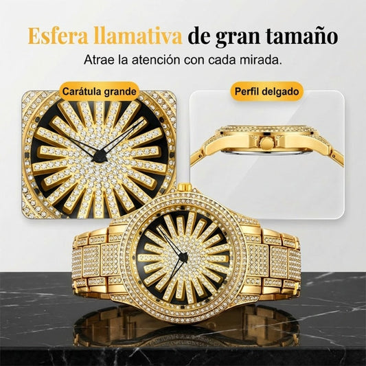 ⌚ ¡50% DE DESCUENTO AHORA! 💎 Reloj Iced-Out para Hombre con Esfera Giratoria – Cristales Brillantes, Cuarzo Preciso y Cristal Mineral Resistente ✨