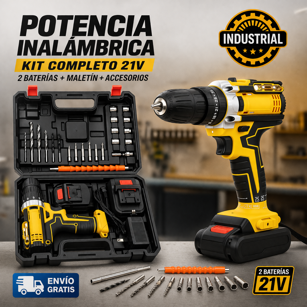 [PROMO] Taladro Inalámbrico Industrial - 2 baterías + maletín + accesorios 🔥