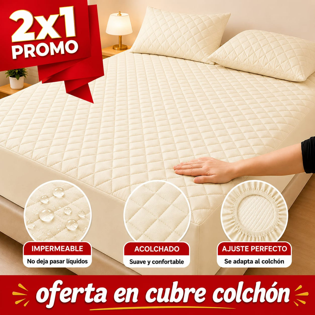 OFERTA EN CUBRECOLCHONES: PAGUE 1 LLEVE 2 + 4 FUNDAS DE ALMOHADA GRATIS