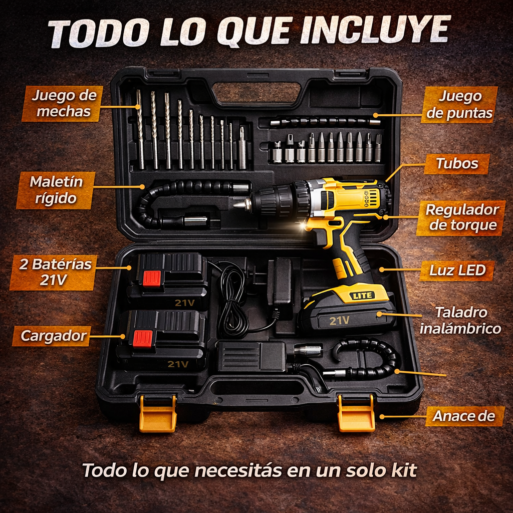 [PROMO] Taladro Inalámbrico Industrial - 2 baterías + maletín + accesorios 🔥